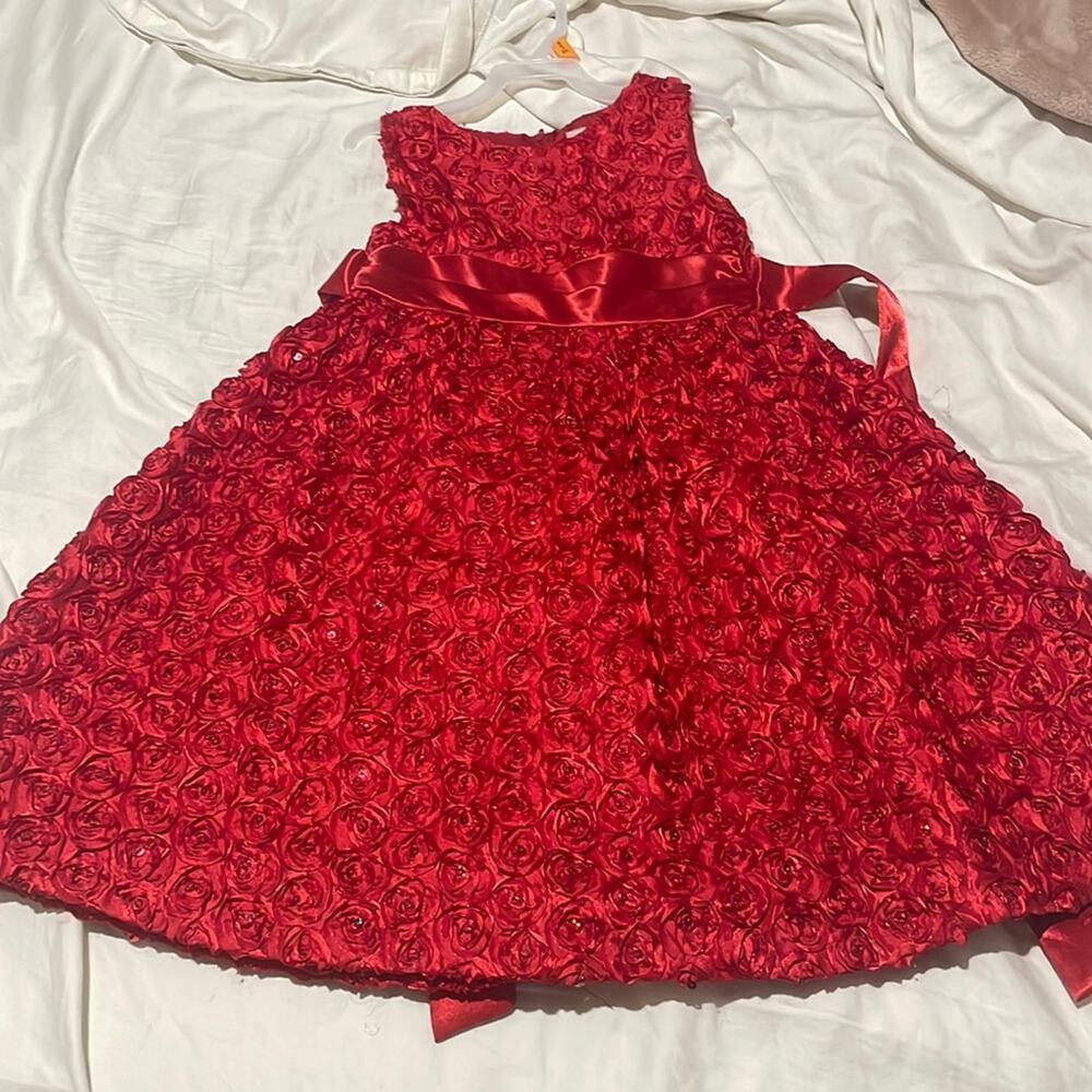 Rare Too 6 red dress rosettes sequined centers full skirt hand tie guc